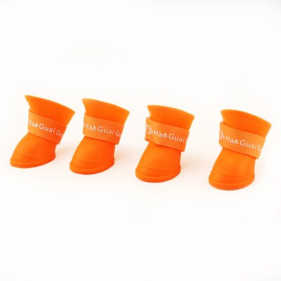XL/XXL 4pcs/set Pet Shoes Dog Waterproof Rain Boots Rubber Candy Color Large Dog Shoes: orange / XXL