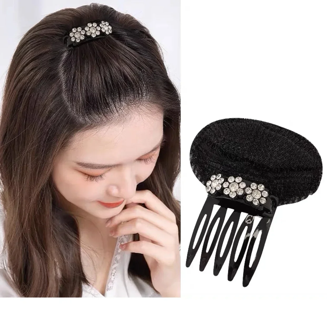 Rhinestone Puff Hair Head Cushion Invisible Fluffy Hair Pad Sponge Clip Bun Bump Volume Hairs Base For Women Hair Accessory: Lavender