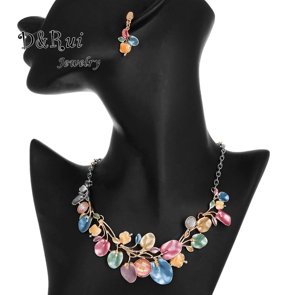 D&Rui Bridal Enamel Leaf Earrings and Necklaces Jewelry Sets for Girls Women Choker Alloy Necklace Women Friend Ladies Jewellery