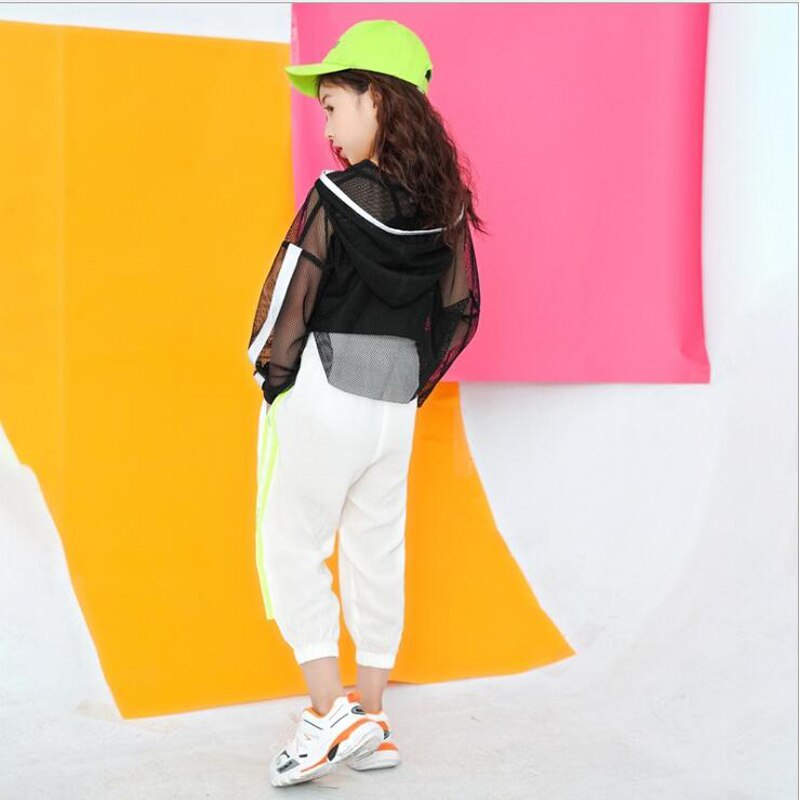 Vêtements de danse Hip Hop pour enfants, sweat à capuche, t-shirt, hauts, pantalons de jogging blancs pour filles, Costume de danse Jazz, vêtements de rue