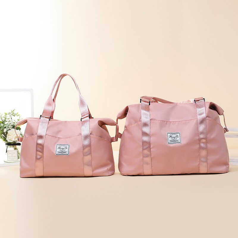 Waterproof Travel Bag Oxford Cloth Luggage Business Trip Gym Exercising Travel Luggage Dry Wet Separation Handbags Shoulder Bag: Pink-small