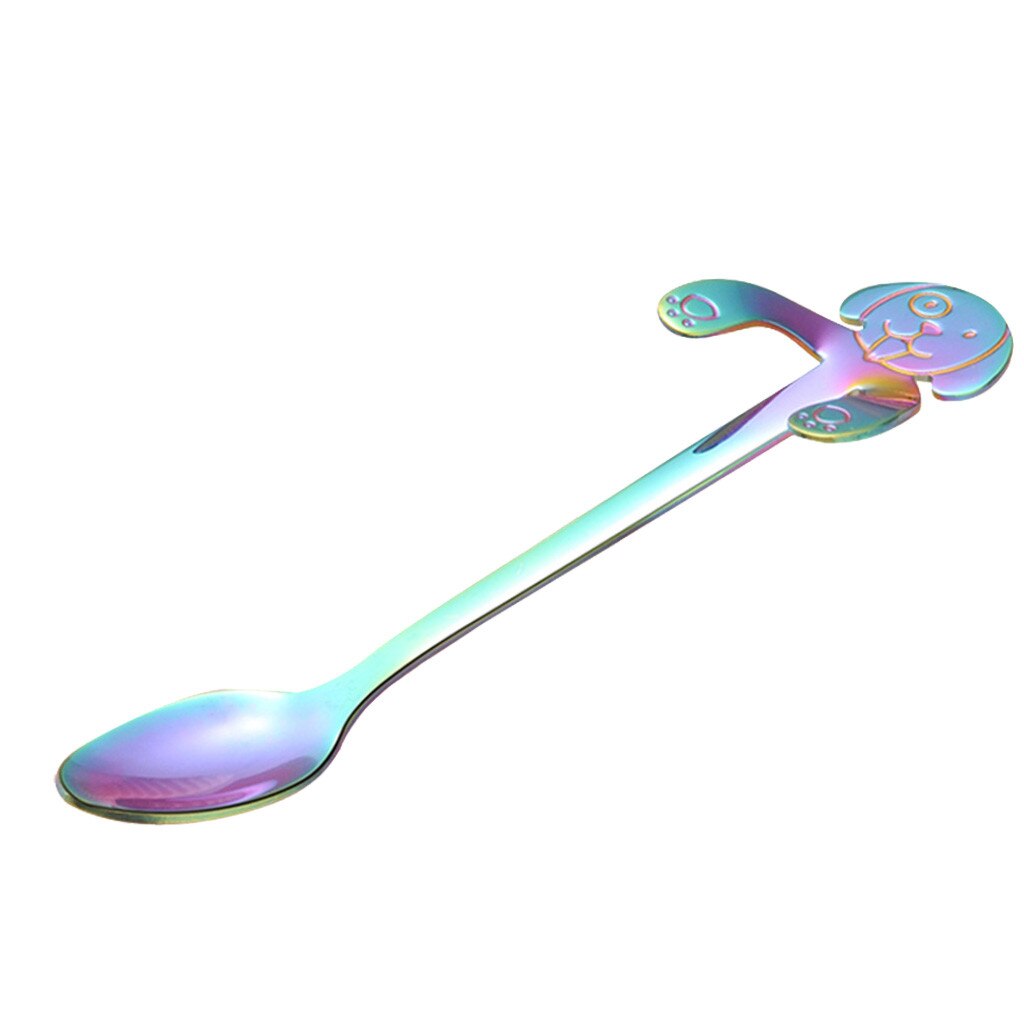 1PC Cute Dog Spoon Long Handle Spoons Flatware Coffee Drinking Tools Kitchen Gadget Stainless Steel Teaspoon Tableware HX0617: b