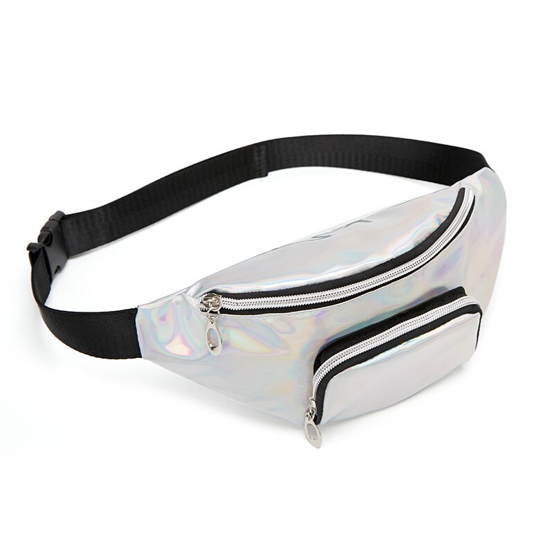 Bloco de Fanny Saco Da Cintura De Couro das mulheres PU Saco Peito Feminino de Alta Capacidade Sacos De Banana Rim Senhoras Bum Saco Saco do Mensageiro sacos YB104: Silver   Waist pack