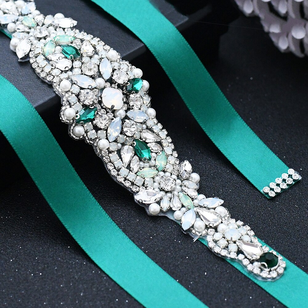 Grün Kleid Gürtel Grün Diamanten Gürtel für Hochzeit Gürtel Opal Strass Brautjungfer Dekorative Gürtel Braut Kristall Hochzeit Schärpen