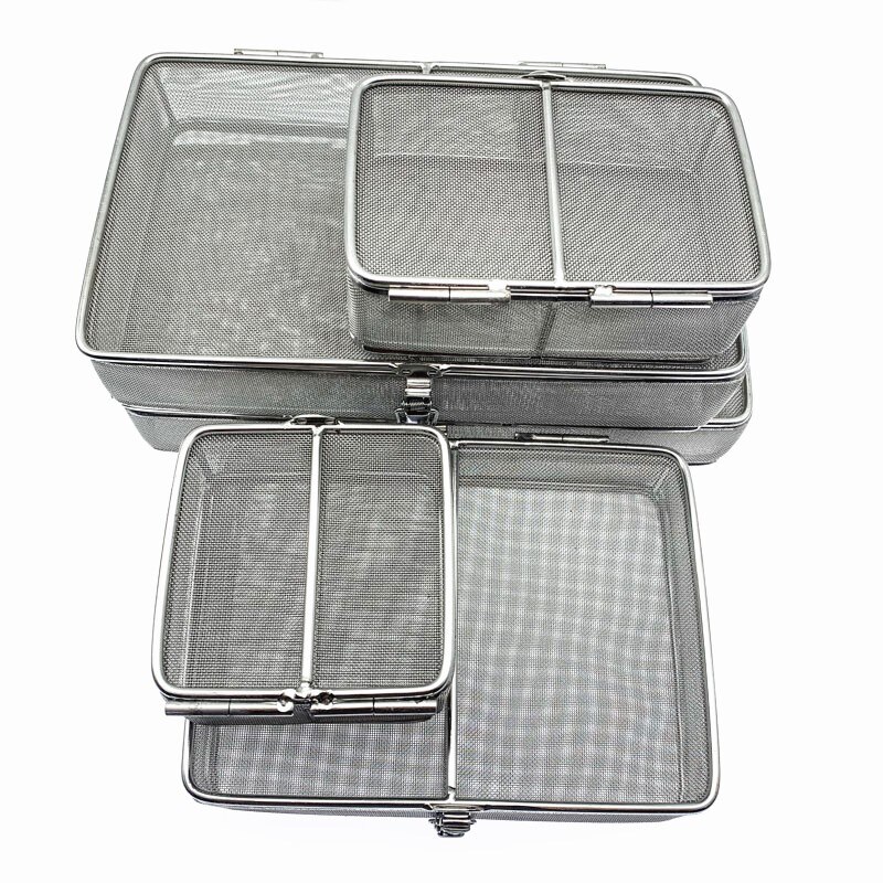 Paniers de stérilisation poreux avec couvercle, filet de désinfection, plateau d'autoclave à haute température, boîte à outils en acier inoxydable