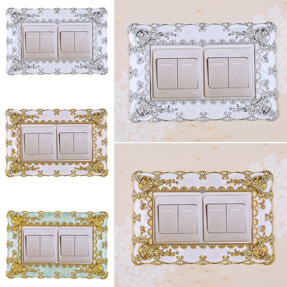 1Pc Rose Gold Silver Edge Light Switch Cover Resin Single Double Surround Socket Frame Wall Sticker Office Home Decor