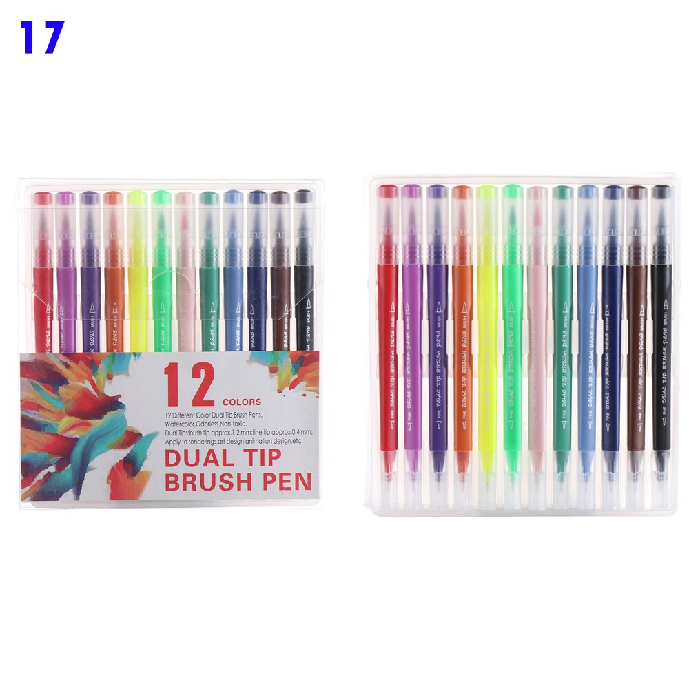 Caneta aquarela de cabeça dupla, caneta de aquarela com 12/18/24/36/48/72/100/unidades/pacote cores conjunto de marcador de cor, caneta de marcador de arte, canetas, material escolar: 17