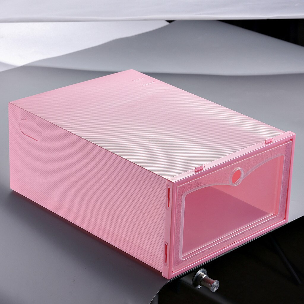 1stackable Transparent Shoe Box Dustproof Storage Box Can Be Superimposed Combination Shoe Cabinet Clamshell Shoe Organizer#P30: Pink L