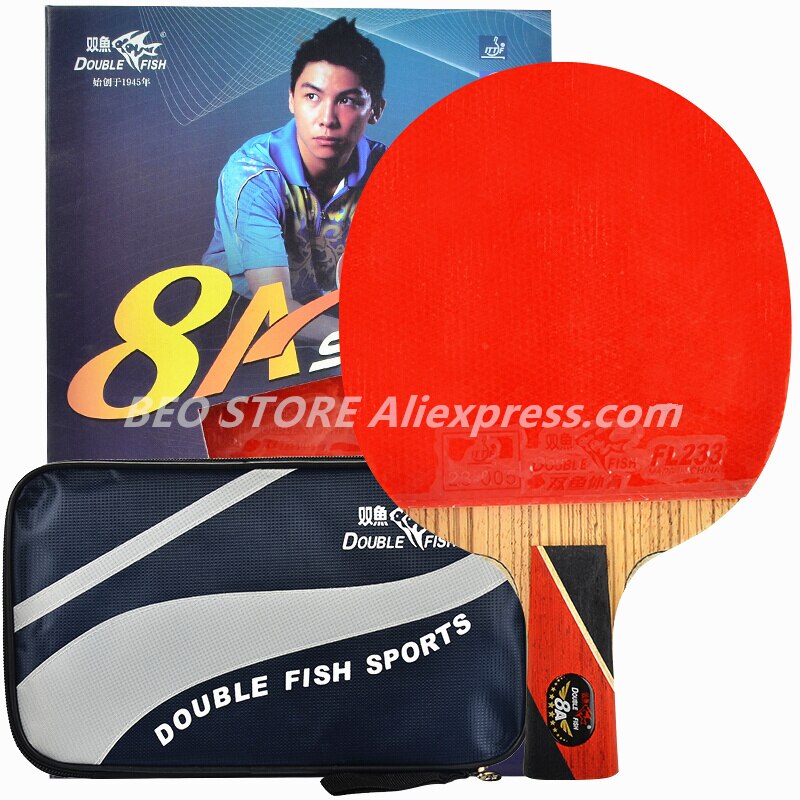 Raqueta de tenis de mesa doble Fish, 8 estrellas, 8A, 7A, 6A, granos ofensivos con goma original, doble palo de Ping Pong: 8A short handle old