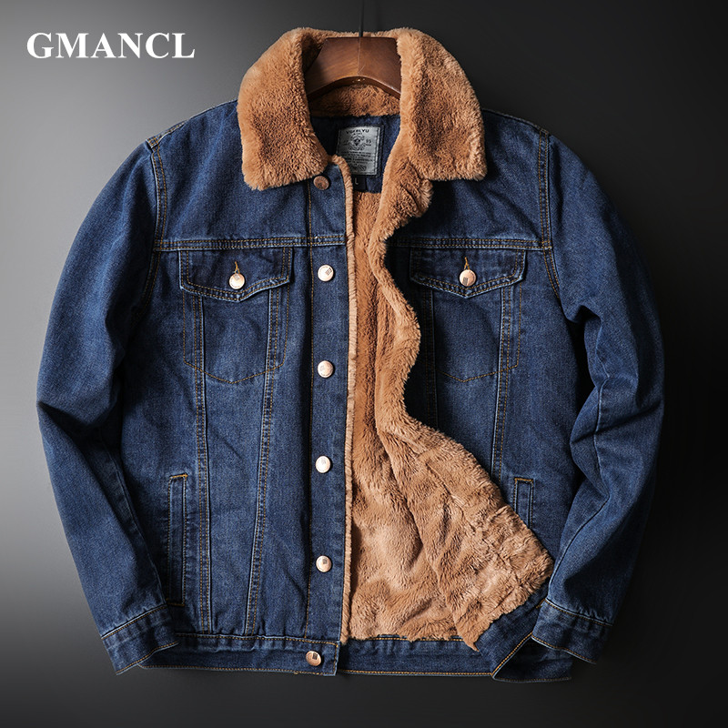 Vinter män smal tjock varm ull jeansjackor vintage manliga streetwear casual distressed jeans jacka ytterkläder
