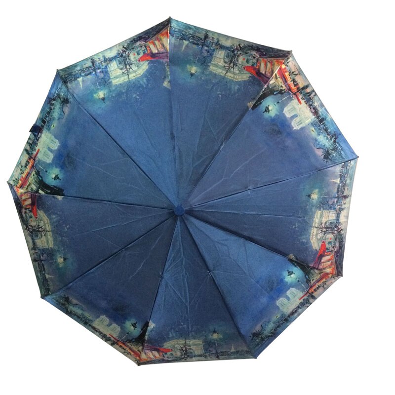 Paraguas de lujo automático para mujer, sombrilla resistente a la lluvia, al agua y al viento, 3 pliegues, 23 pulgadas, 9K,: Azul