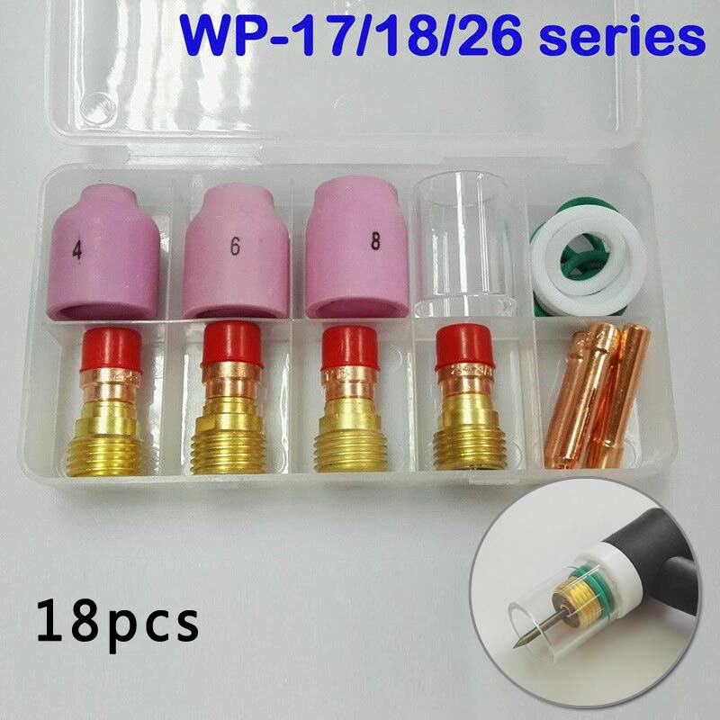 18 * Tig Stubby Gas Lens Keramische Nozzle + Warmte Cup WP17/18/26 2.4Mm Gereedschap Levert Lastoorts spantangen Gas Len Lassen Accessoire