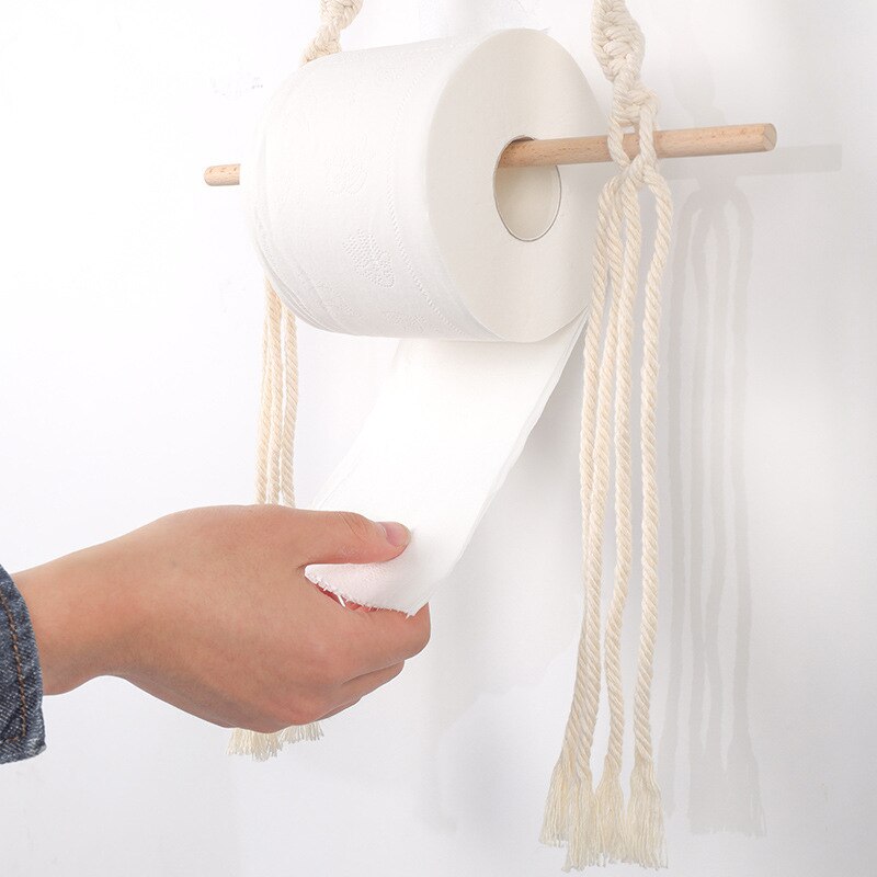 Hout Katoen Touw Vintage Weave Handdoek Opknoping Touw Toiletrolhouder Toiletrolhouder Voor Woonkamer Badkamer