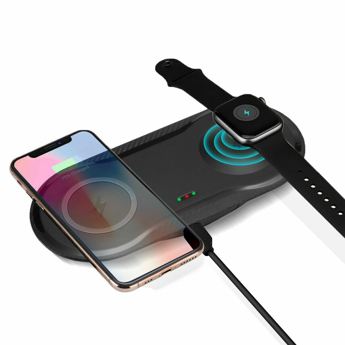 Dcae 3 In 1 15W Qi Draadloze Oplader Dock Station Dual Snelle Opladen Pad Voor Apple Horloge 5 3 4 2 Airpods Pro Iphone 8 X Xr Xs 11: 2 in 1 Black