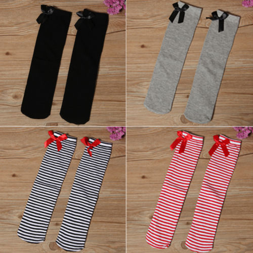 Lovely Girls Kids Toddler Bow Knee High Socks Colours Silk Bow 1 to 8 years