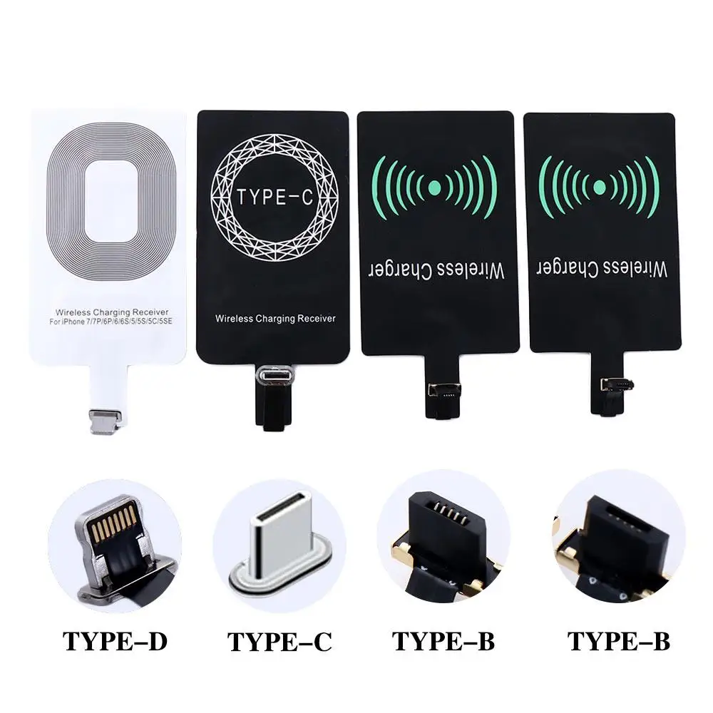 Typ-c-adapter qi trådlös laddning induktionspatchladdningsspolemottagare laddare för iphone 5 5s se 6 6s 6 plus 7 plus android