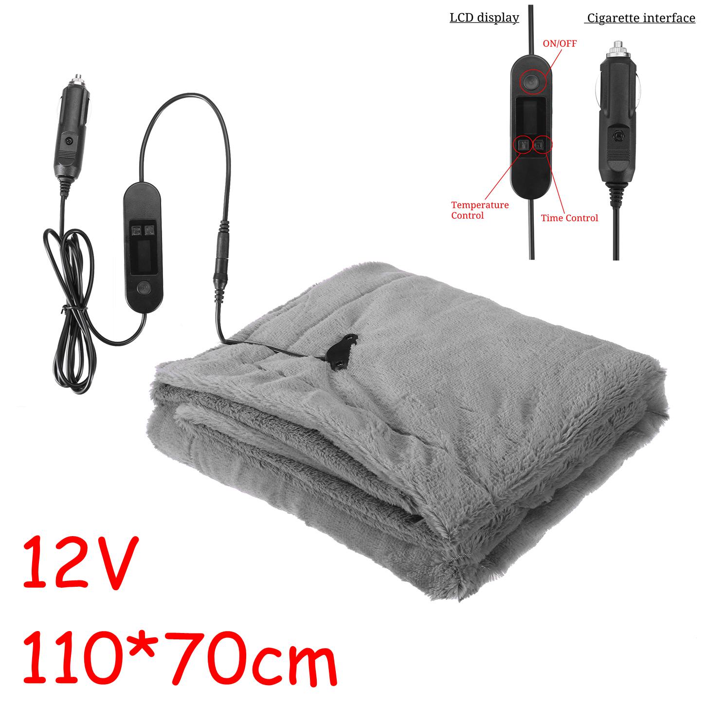 145x 100cm 150150*1 100cm Auto Heizung Decke Winter Beheizt 12V/24V Warme Auto elektrische Vlies Decke Für Auto Konstante Temperatur: 110x70cm 12V  grau
