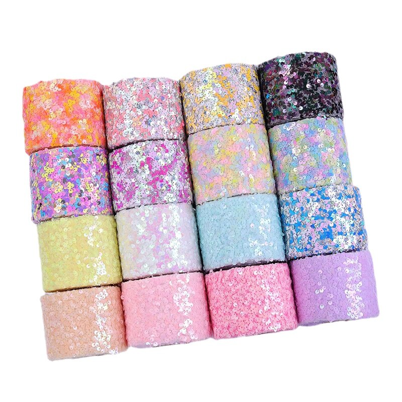 5 yards/lot 80mm Pailletten Organza Vlek Lint voor Boog Verpakking Kleding Naaien Accessoires Decoratie