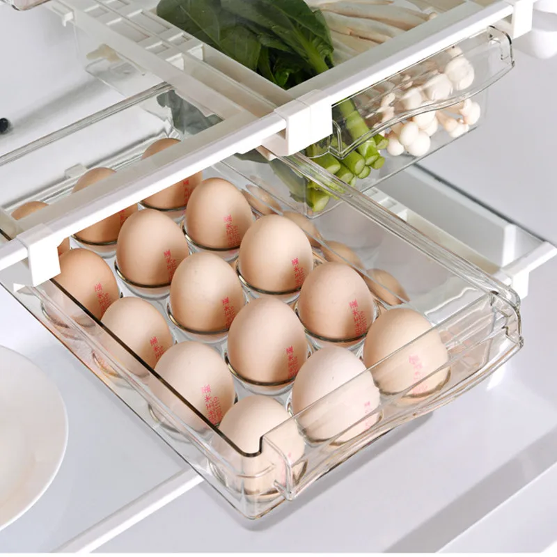 Fridge Organizer Slide Under Shelf Drawer Rack Holder Refrigerator Organizer Pantry Kitchen Organizer Fruit Food Storage Box