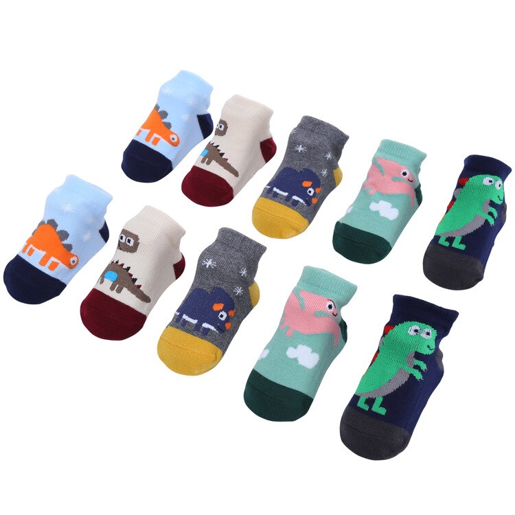 5Pairs/Lot Cute Baby Socks Cartoon Dinosaur Cotton Soft Newborn Socks Toddler Boys Girls Anti Slip Floor Socks Spring Winter