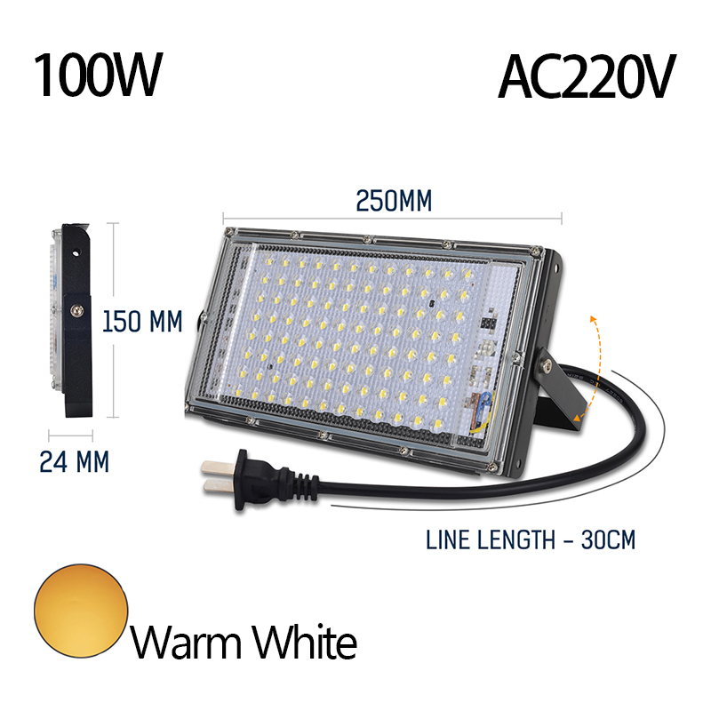 Projecteur LED à Clip électrique 50W 100W DC12V, lampe d&#39;urgence, éclairage extérieur pour Camping, randonnée et travail: 100W AC220V 3000k