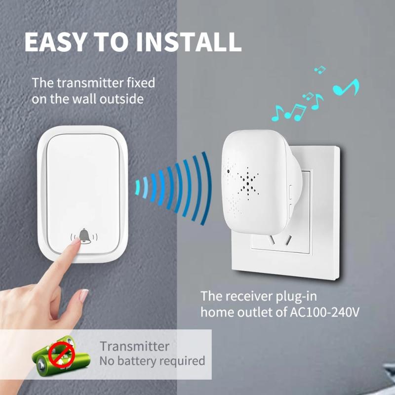 Wireless Door Bell US EU UK Plug Self-Powered Waterproof Door Home Bell Wireless 150M Distance 32 Songs Home Welcome Door Chimes