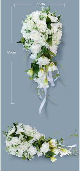 Bouquet de fleurs avec nœud vert et blanc, chute d&#39;eau, pour mariée, pour mariage, WAS10154
