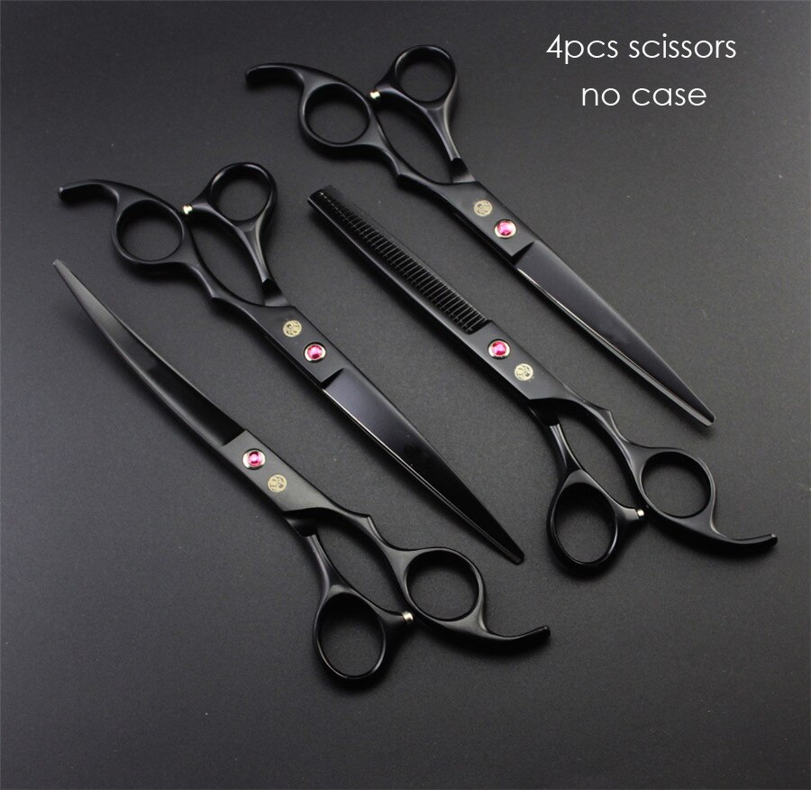 7inch Pet Dog Grooming Scissors Straight Thinning Curved Shears Pet Haircut Tools: 4pcs no case