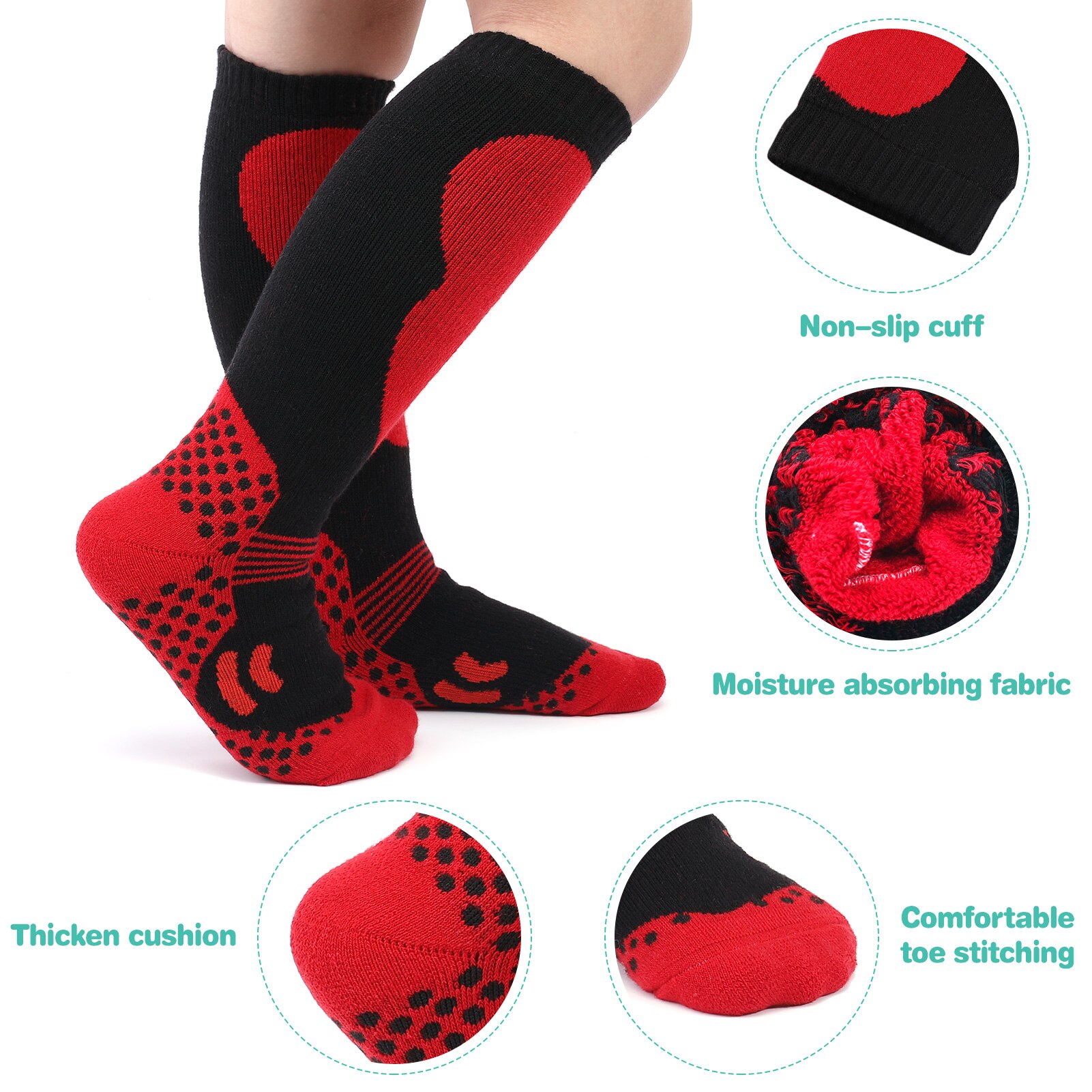 LIXADA 2 Pairs Children Sports Socks Ski Socks Kids Thick Knit Winter Athletic Knee-high Stockings For Ski Cycling