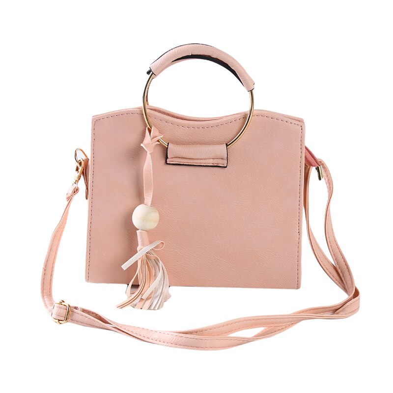 Bolso pequeño cuadrado con anillo de Metal para mujer, bandolera de hombro, tendencia, versión coreana: Pink