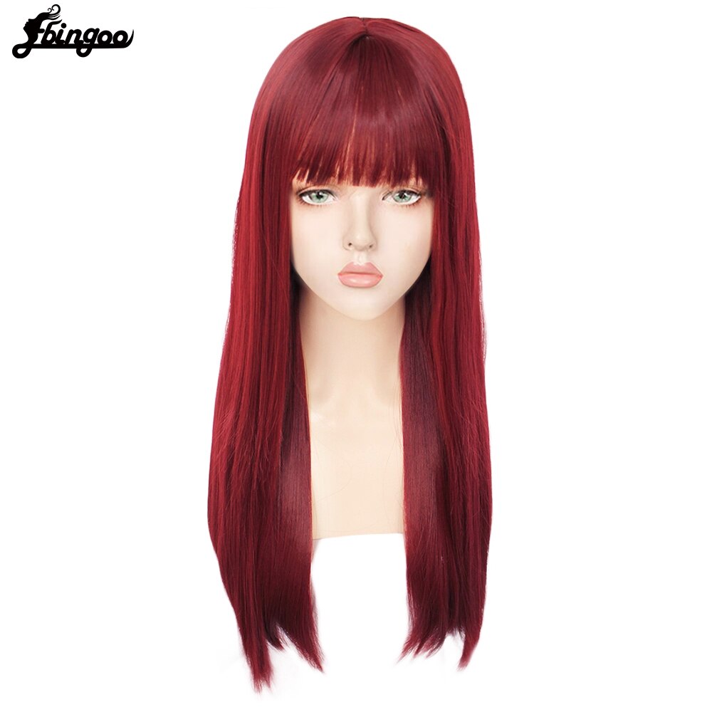 Ebingoo】-gorro de pelo + fibra blanca de alta temperatura, peluca larga de pelo sintético con flequillo para mujer, color blanco, gris, marrón y rosa: DM1707543