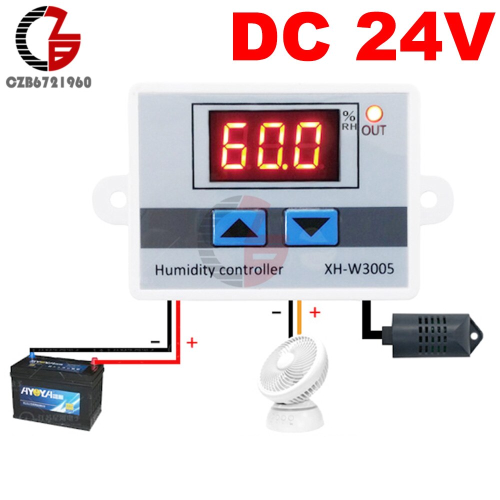 220V 110V 12V 24V W3005 Digital Humidity Controller Dehumidifier Indoor Outdoor Hygrometer Mositure Regulator Humidistat Sensor: DC 24V