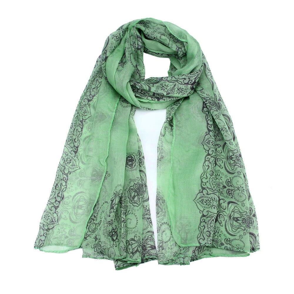 Women Classical Print Scarf Scarves Sun Protection Gauze Kerchief Lightweight ethnic blue and white porcelain Bali yarn scarf: Green 