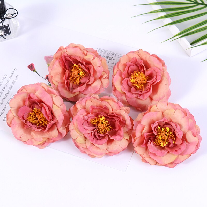 2 stk 9cm butikk kunstige pioner blomst silke rose til bryllupsfest hjemmedekorasjon diy krans utklipp blomst: Rød / 2 stk