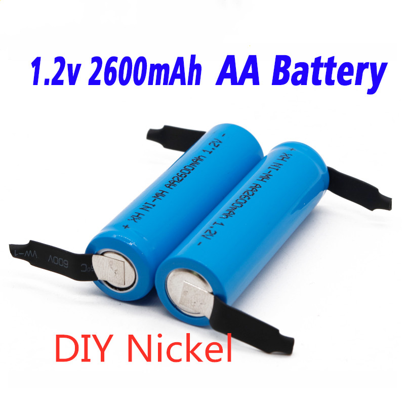 100% Original AA Akku 1,2 V 2600mAh AA NiMH Batterie mit Solder Pins für DIY Elektrische Rasierer zahnbürste spielzeug