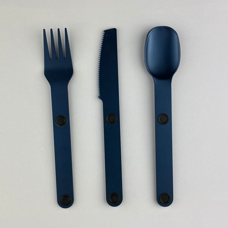 draussen Magware Magnetische Besteck Magnet Verknüpfung Besteck einstellen PortableAluminum legierung Besteck Gabel löffel messer: Meer Blau