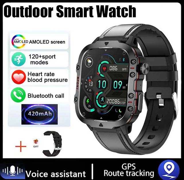 Xiaomi-Montre intelligente militaire pour hommes, IP68, 5iko, Sports de plein air, Fitness Tracker, Moniteur de santé, 2024 ", BT, Appel Smartwatch, , 1.96: Rouge