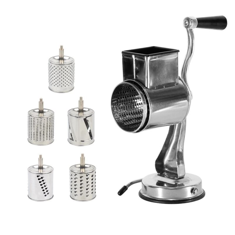 Stainless Steel Universal Mill Grater With Suction Cups And 5 Drums Vegetable Cutter Slicer and Shredder(00493): Stainless Steel