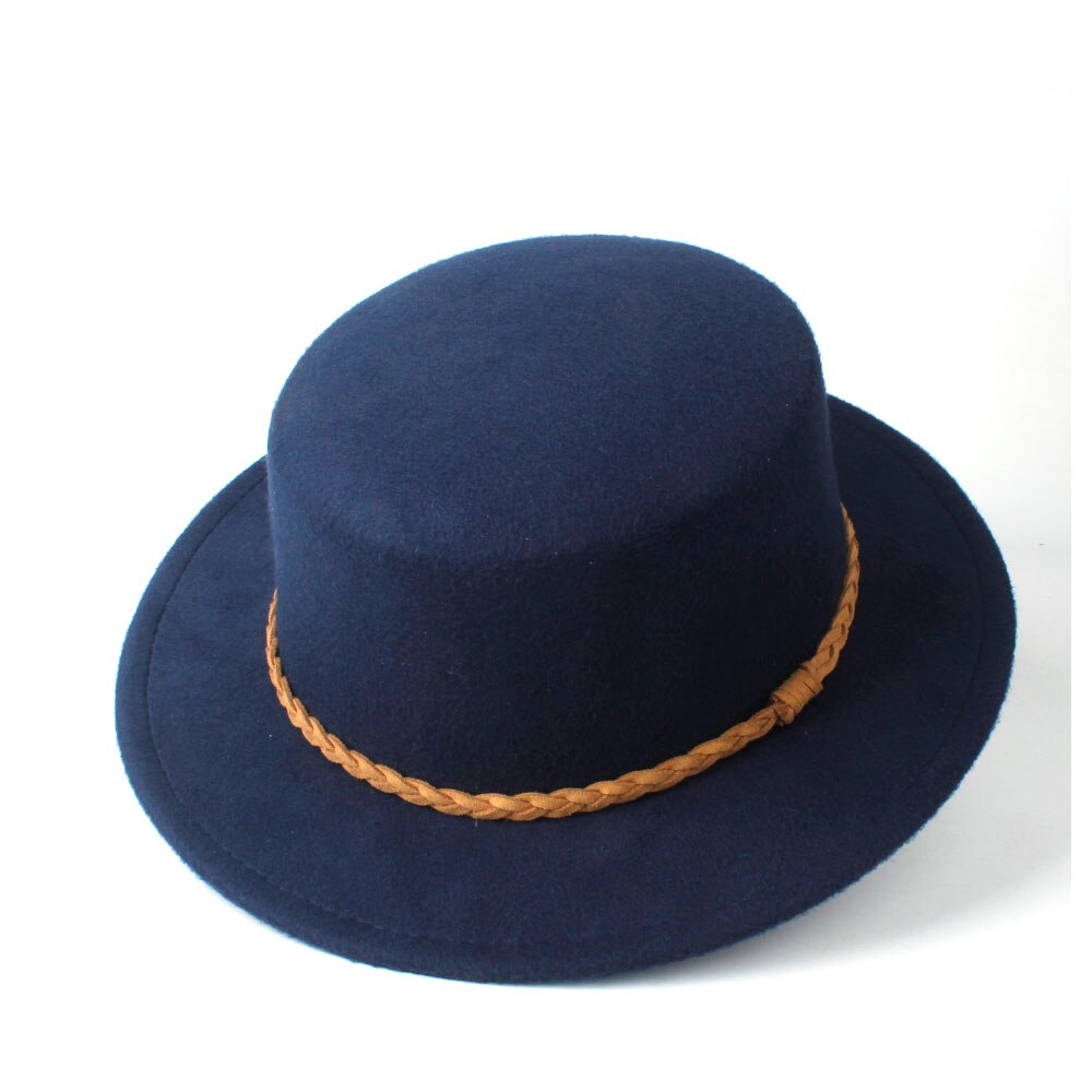 Unisex Men Women Wool Flat Fedora Top Hat Casaul Church Hat Outdoor Travel Hat Wild Trilby Jazz Fascinator Hat Size 56-58CM: Dark Blue