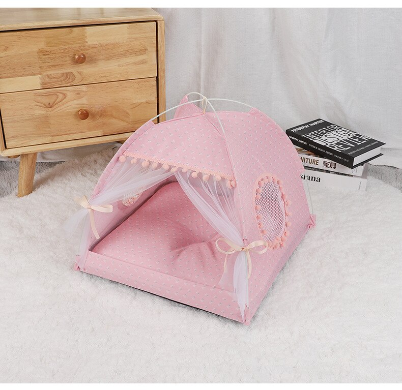 Foldable Cat Kennel Summer Semi-Enclosed Cat Tent Mat Removable Outdoor Pet House Breathable Dog Cat Bed Travel Bed Pet Tent