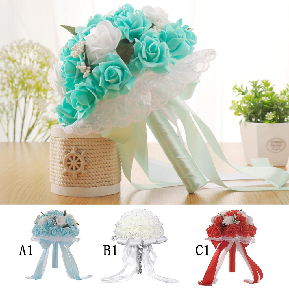 Sztuczne bukiety ślubne ręcznie robione róża kwiat z kryształkiem druhna ślubny bukiet ślubny de mariage akcesoria ślubne