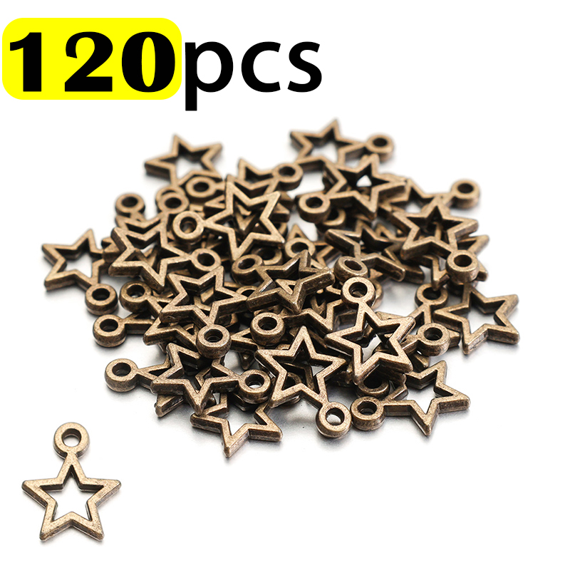 Dijes estrella DIY colgantes Metal pentagrama Vintage plata bronce joyería accesorios para pulsera collar artesanía hecha a mano: Marrón