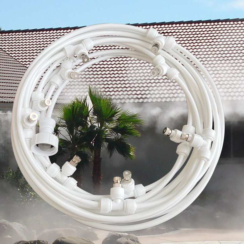 Sistema de enfriamiento por nebulización de Patio, Kits de riego de jardín, pulverizador de 6m-18m, presión de grifo de agua de 4-5bar