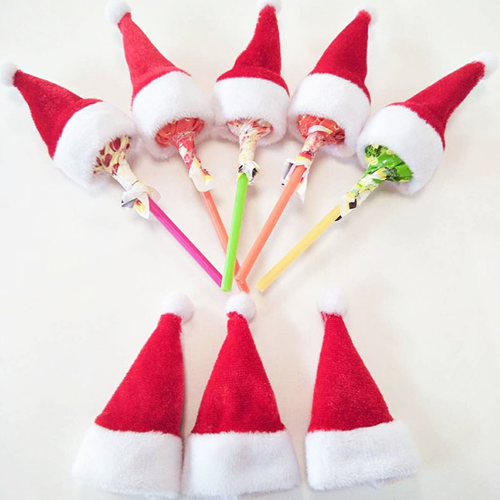 Mini Kerstmuts Kerstman Cap Voor Lollipop Top Topper Cover Hoed Voor Xmas Nieuwjaar Festival Partij Decoratie