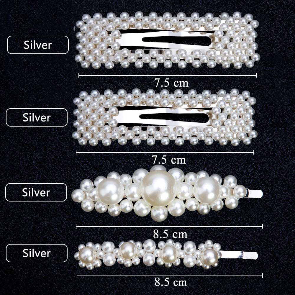 3/4pcs Trendy Pearl Hair Clips For Women Handmade Geometric Hair Barrette Triangle Square Hairpins Snap Hair Styling Accessories: 06