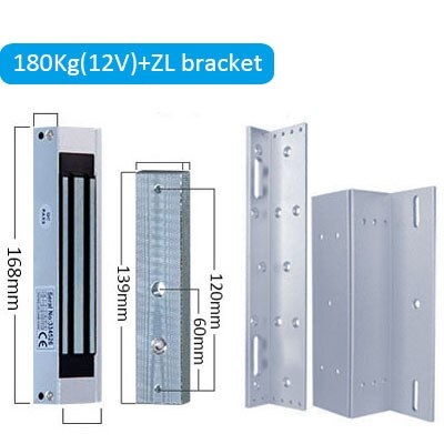 Cerradura magnética eléctrica para puerta de Control de acceso, cerrojo electromagnético de 280KG, 500 libras, 350KG, 800 libras, CC de 12V/24V: 180Kg-12V-ZL bracket