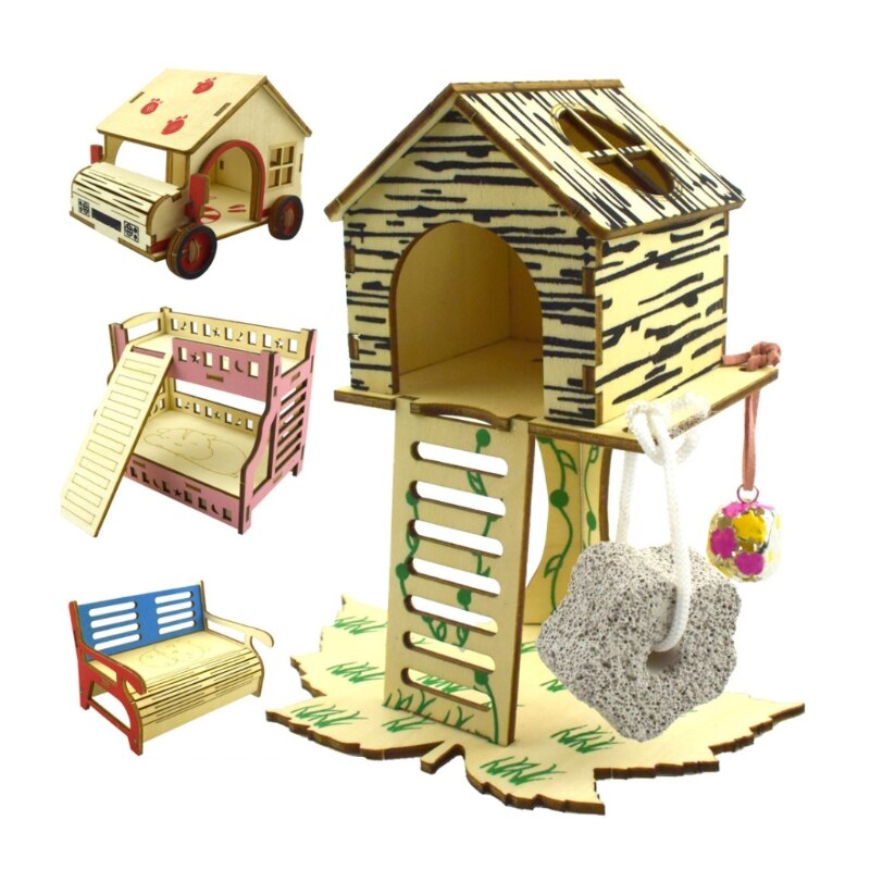Rat Hamster Villa Nid Lit de Couchage Maison Échelle D'escalade BRICOLAGE Assembler Écrou N7MD