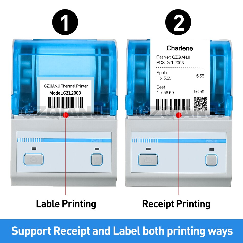 2inch Pos Label Printer USB+Bluetooth Barcode Generated Printing Edit Android Tablet with MHT Lable App Thermal Printer GZL2003