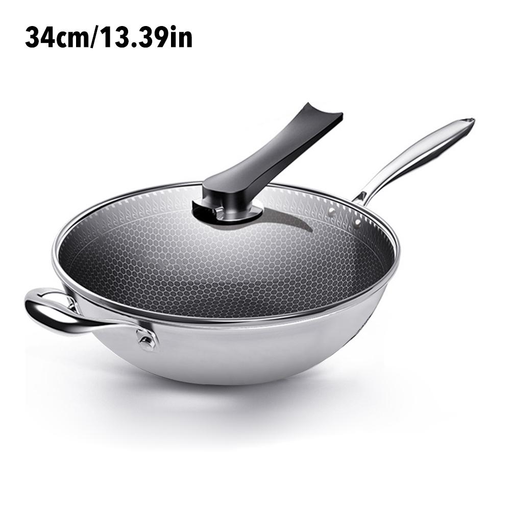 32/34Cm Anti-aanbak Koekenpan Huishoudelijke Roestvrijstalen Wok Honingraat Koekenpan Met Glazen Deksel Bak Pan Keuken kookgerei: Diameter 34CM