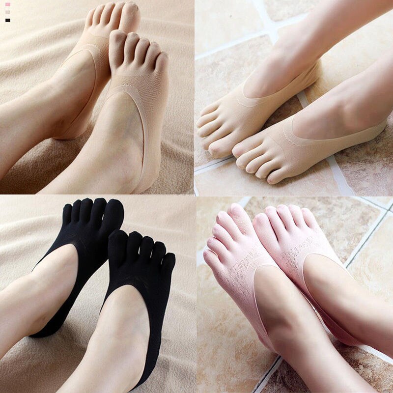 Sjove femfingertå sokker kvinder tøfler usynlighed sokker low cut solid sokker åndbar sokker